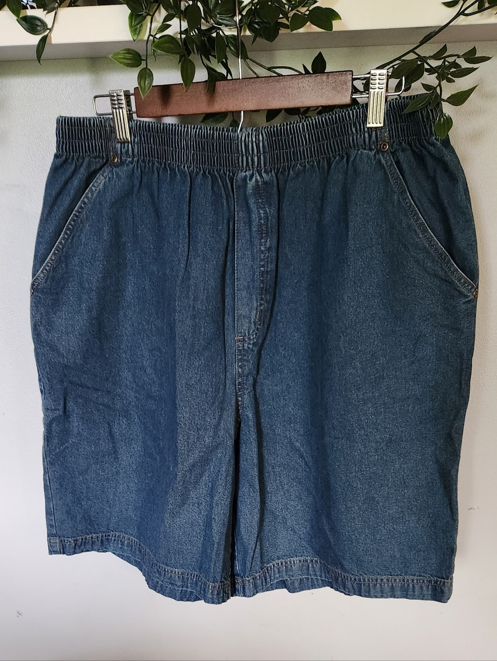 Roaman's Elastic Waist Cotton Jean Shorts - Blue